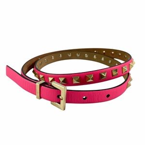 VALENTINO GARAVANI Pink Leather Studded Skinny Women Belt Made in Italy 80/32